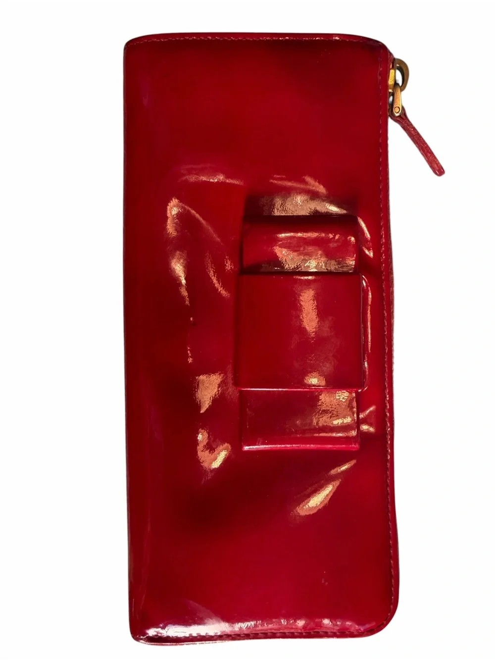 Miu Miu Vernis Red Patent Leather Zip-Around Wallet - Picture 2 of 9